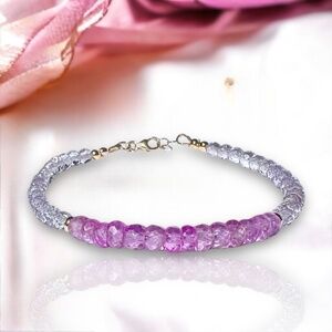 Solid 18k Yellow Gold Natural Amethyst and Pink Sapphire Bracelet 7.24" - 7.55"